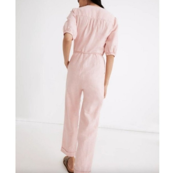 Madewell NWOT Linen-Blend Puff-Sleeve Tassel-Tie Jumpsuit - Picture 2 of 6